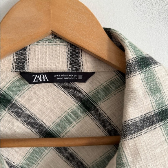 Zara || Plaid Overshirt Shacket Oversized Cream Green S - Picture 5 of 9